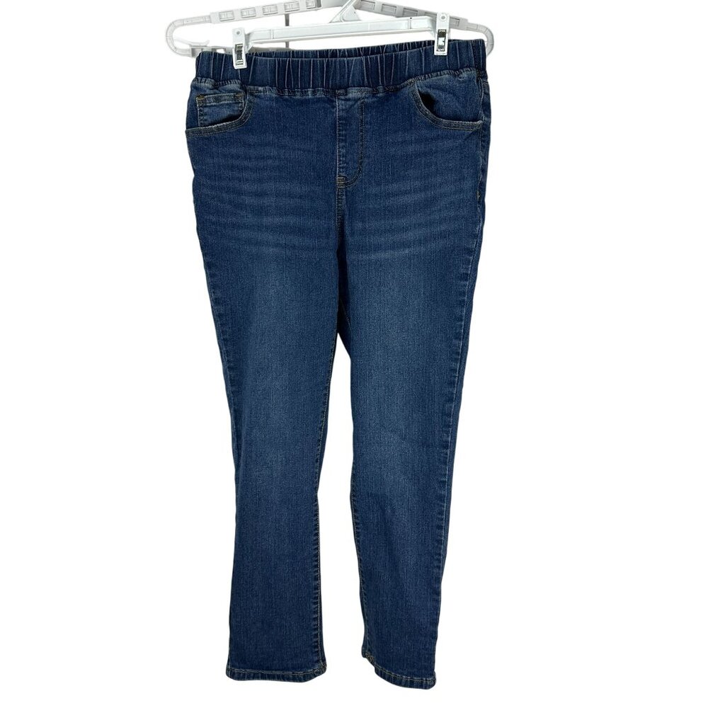 Pull On Stretch Denim Womens Skinny Jeans Elastic Waist Blue Size XL